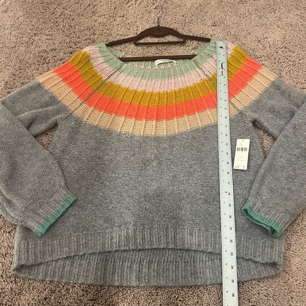 NWT new Anthropologie Colleen sweater large petite LP gray rainbow shimmer - Picture 15 of 17